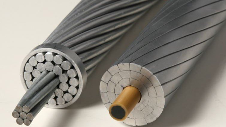 Cross-section view of ACCC conductor showing carbon fiber composite core