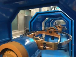 Skip stranding machine bow frame and constant tension system during 100% back-twist cabling process
