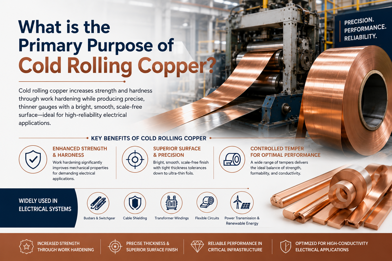 What is the primary purpose of cold rolling copper